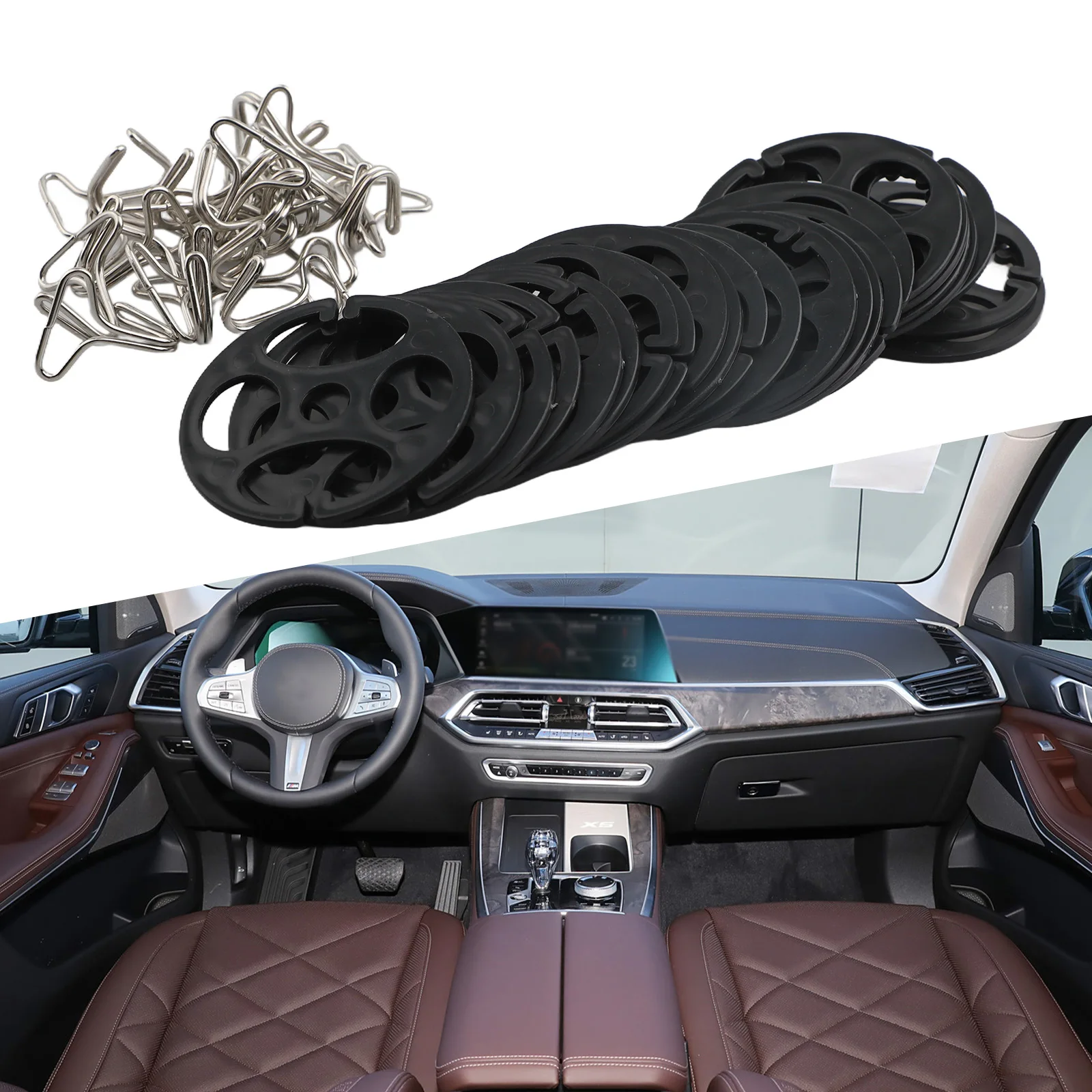 48-Count Seat Cover Locking Kit With Plastic Card Fasteners And Plum Plates Metal Hooks For Standard Vehicle Interiors