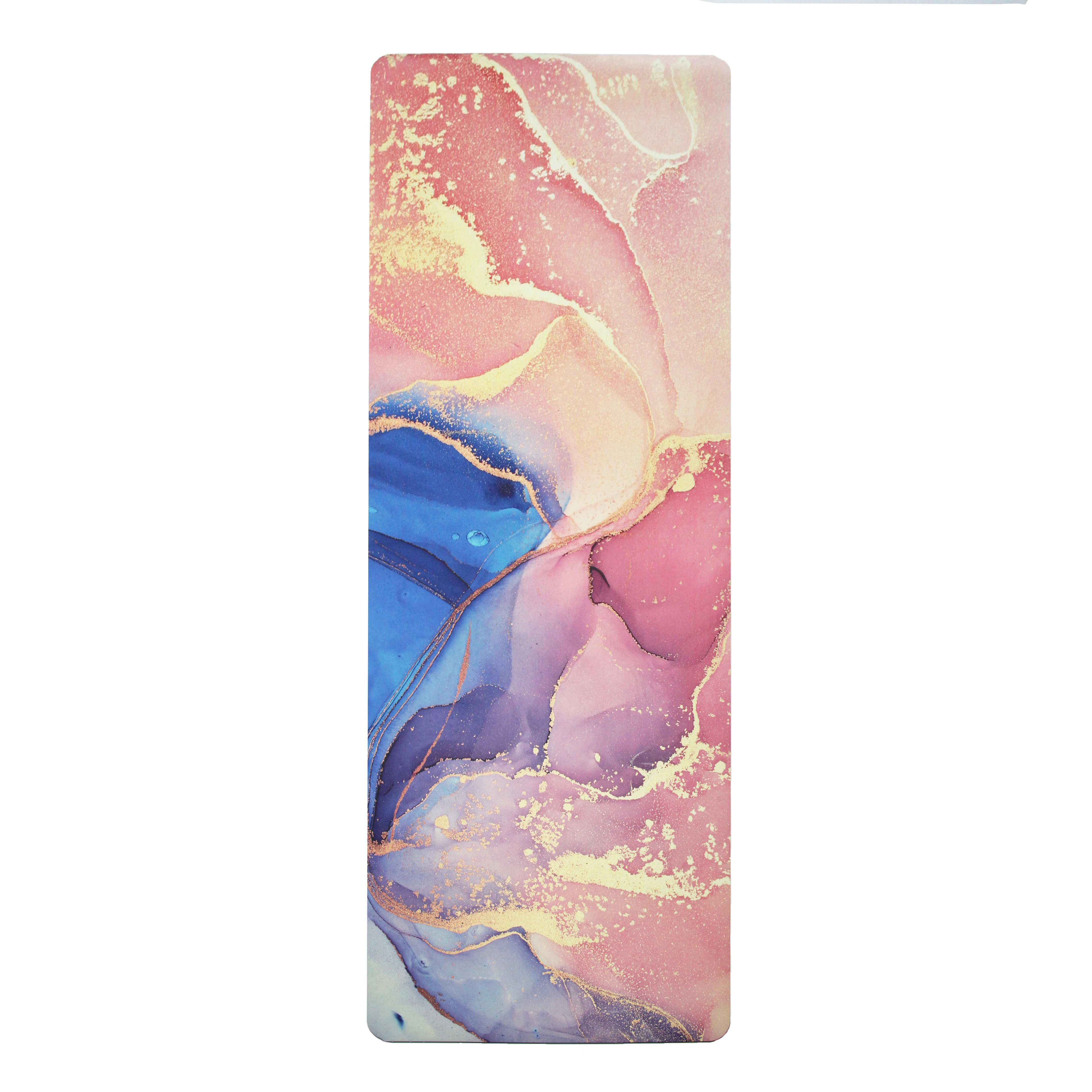 Natural Vegan Leather Pink Marble Purple and Teal Gold Matt PU Rubber Yoga Mat Coconut Fiber Custom Printed Rugs HOT!