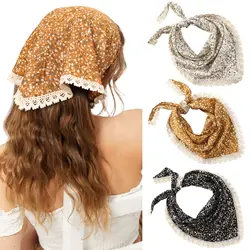 AWAYTR Flower Triangle Bandana Cute Turban Printed Cloth Lace Hair Scarf Hair Accessories Bohemia Triangle Scarf Girls
