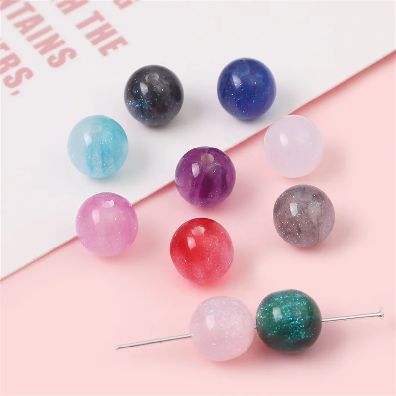 10pcs Colorful Resin Beads Starry Sky Pattern Round Bead For Handmade Necklace Bracelet Earrings Jewelry Making Accessories 10mm