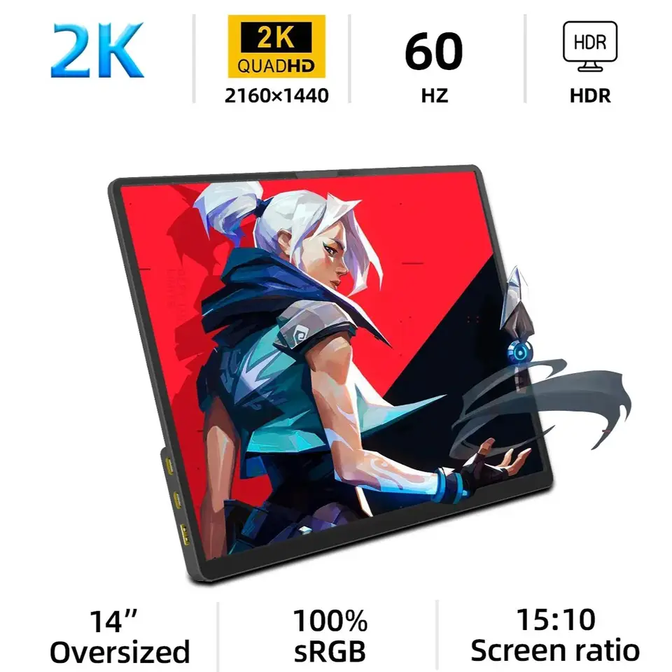 ZSUS 2160*1440 14 インチ 2K ポータブルモニター 60HZ ラップトップ