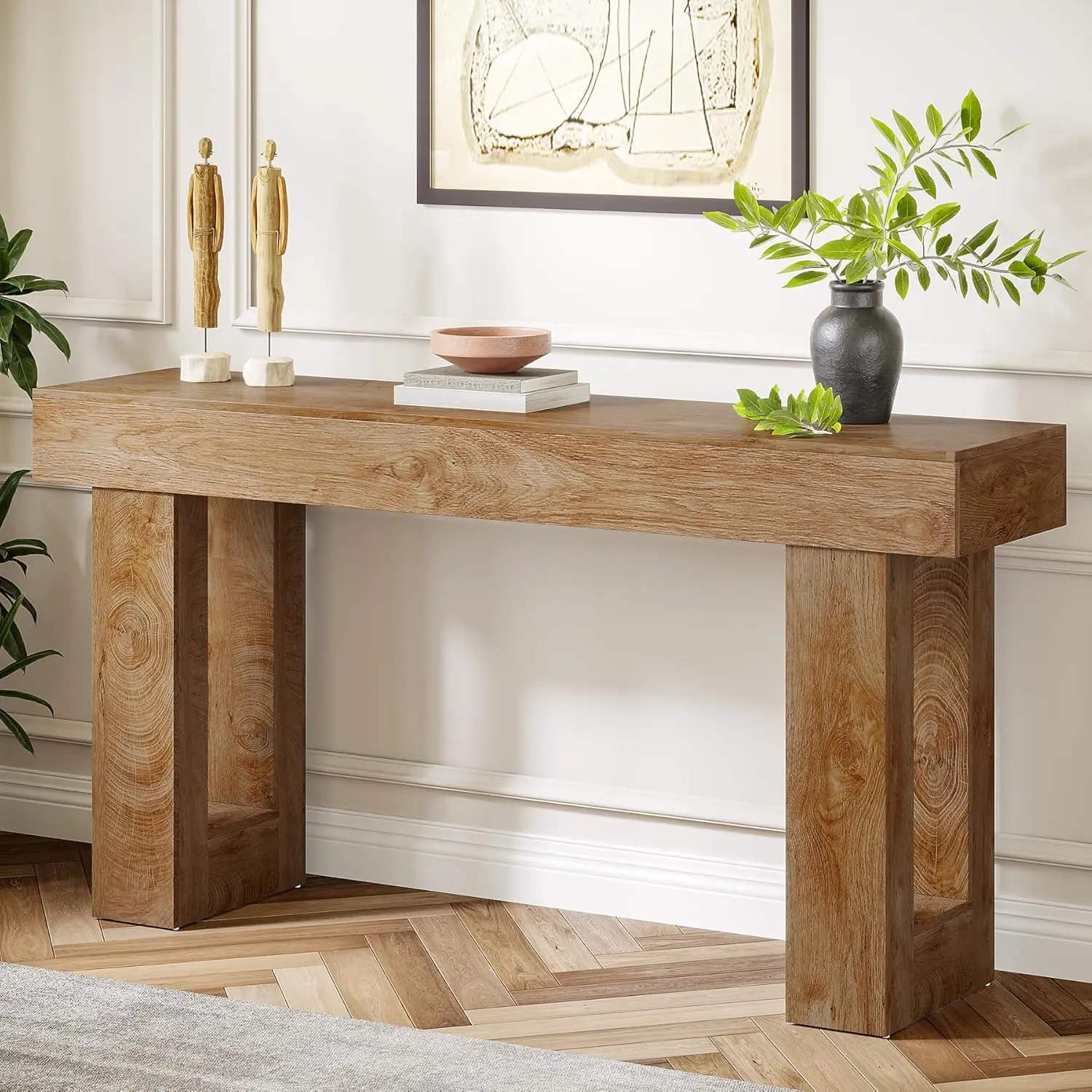 Farmhouse Console Table, 63-Inch Long Narrow Sofa Table Behind The Couch, Wooden Rectangular Entryway Table