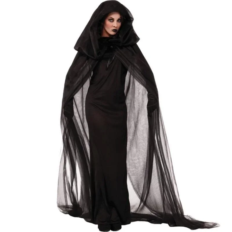 Horror Halloween Cosplay Witch Women Scary Zombie Vampire Carnival Dress Up Party Costume Spooky Ghost Medieval Hooded Cape