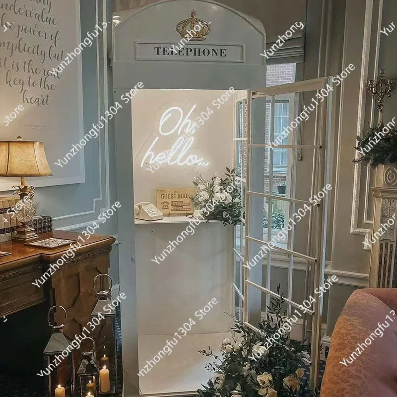 Hot sale New Art Installation british telephone phone booth antique pink floral london telephone booth