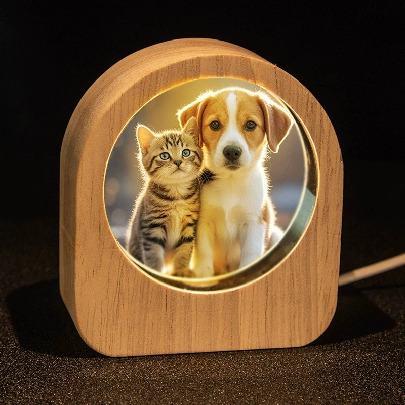 Custom 3D Crystal Ball Photo Lamp Wooden Base Romantic Night Light Personalized Couple Photo Decor Gift for Valentine's Day