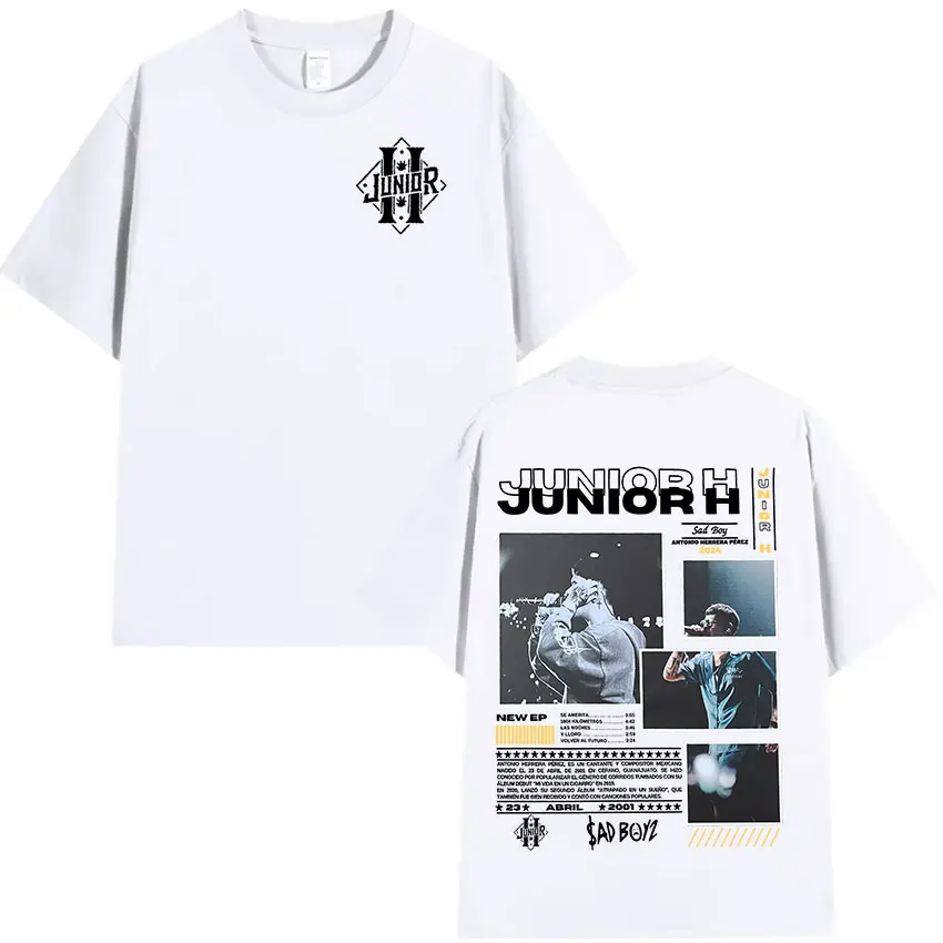Rapper Junior H Sad Boyz Album Graphic T Shirt Men's Hip Hop Gothic Clothing T-shirts Man Vintage Oversized Cotton T-shirt
