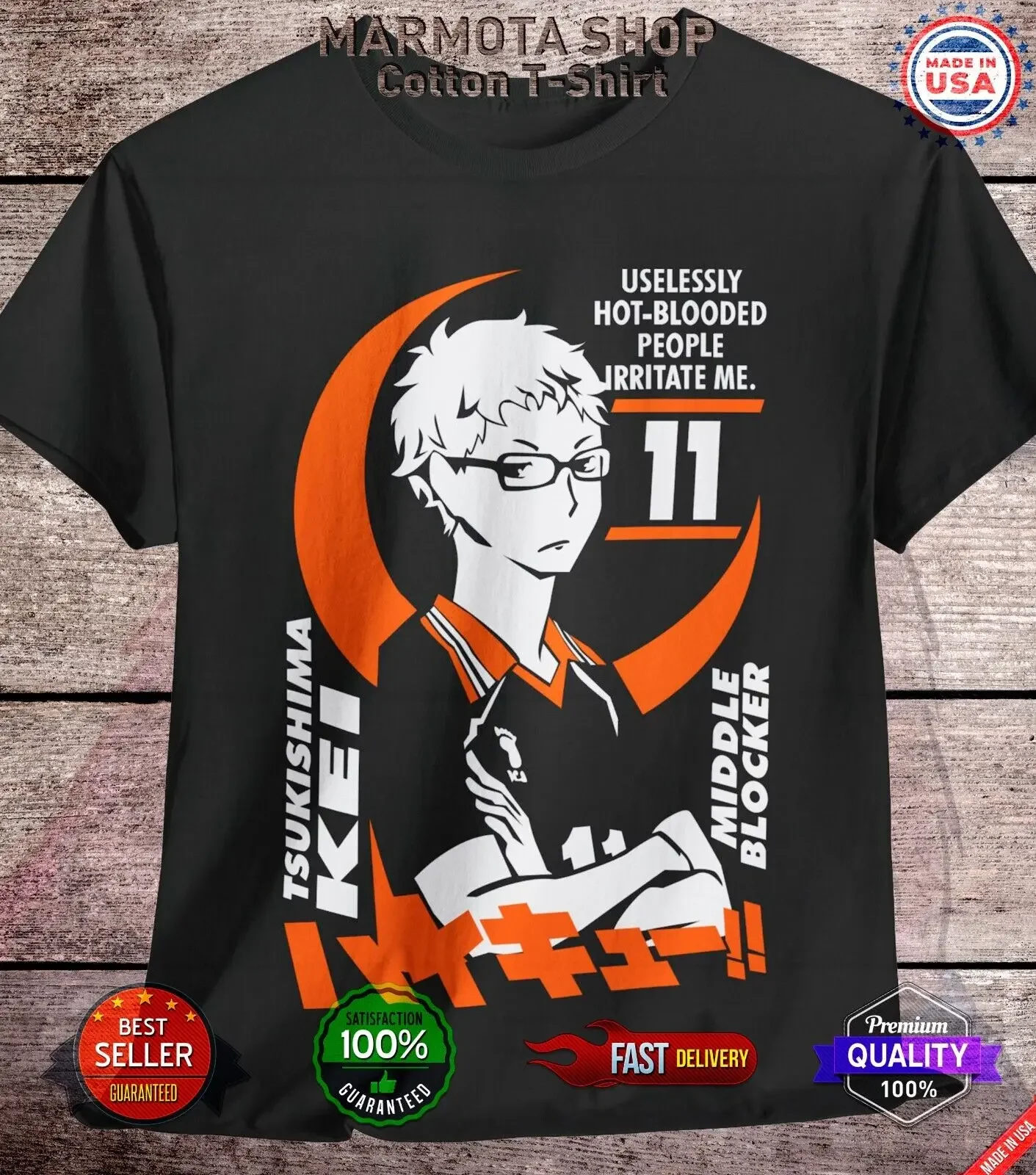 

Kei Tsukishima Haikyuu Hinata Tobio Shirt Anime Japanese Tee T-Shirt Volleyball