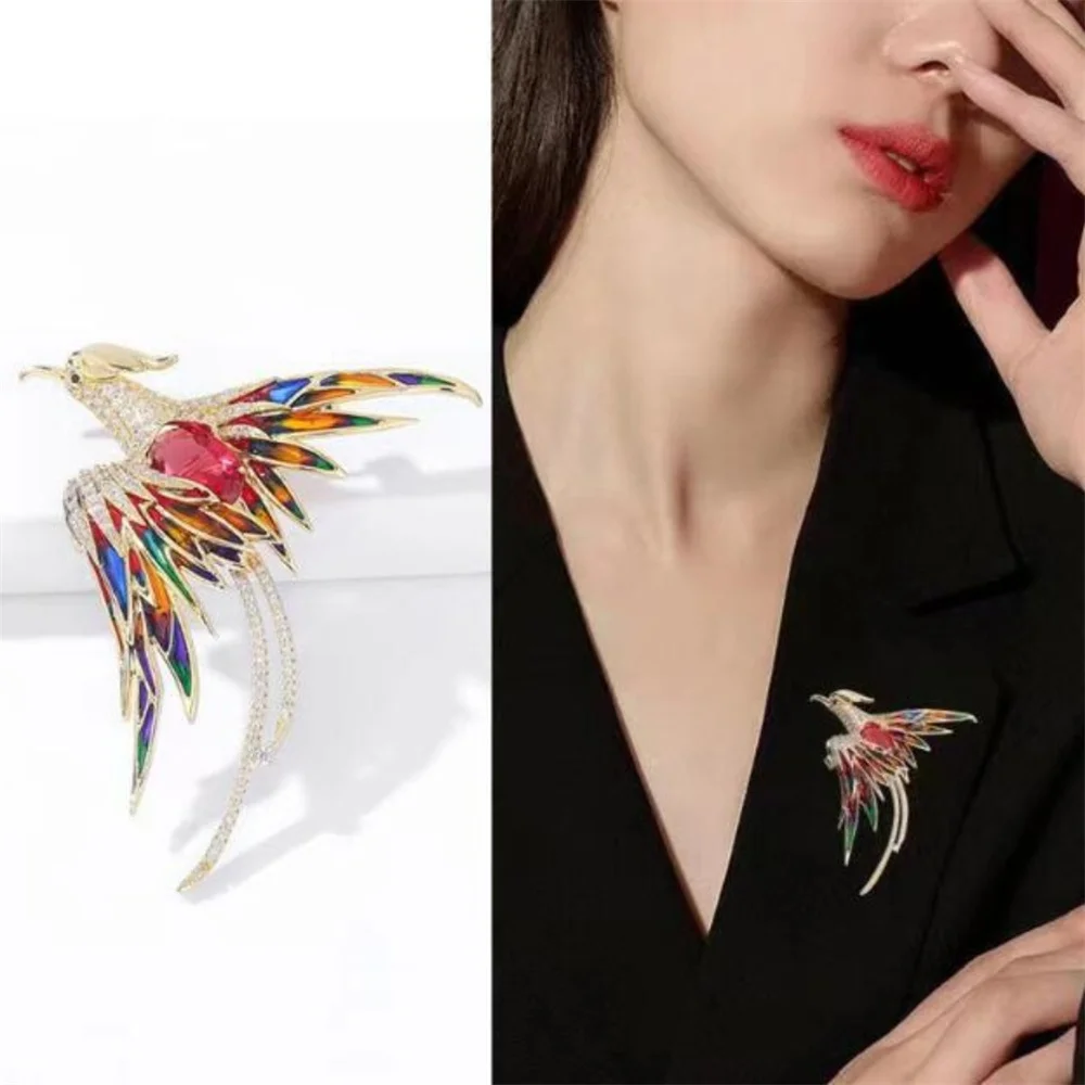 Luxury Crystal Phoenix Bird Brooch for Women Men Pins Colorful Animal Brooches Clothing Accessories Party Coat Scarf Jewelry