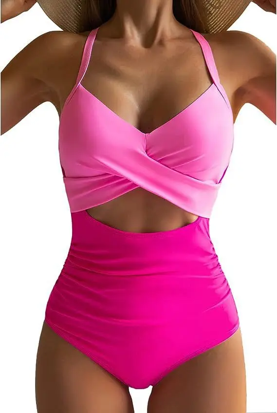 Women Summer New Popular One-piece Swimsuit Hollow Out Sexy Solid Color Swimsuit Swimwear Bikini