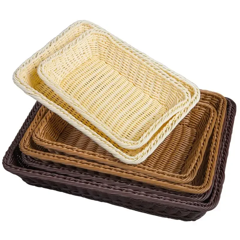 

Hot Sale Kitchen Supplies Picnic Handwoven Simple Fruit Food Basket Rattan Basket for Bread Used for Supermarket Hotel Display