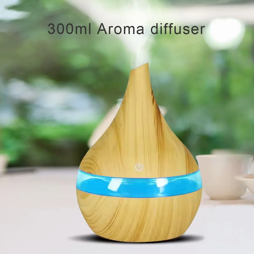 HONSUN USB Mini Portable Humidifier with LED Light, 300ml Indoor Room Humidifier, Wood Grain Ultrasonic Aroma Diffuser, DC5V USB Powered, 4H Auto Shut Off, 7 Color Changing Night Light, Quiet Mist Humidifier for Bedroom Office Home