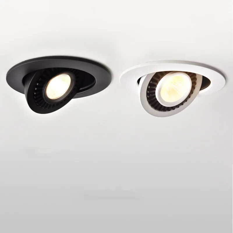 Embedded Round Embedded Dimmable LED Downlight Black/White 12W 15W Light Source 360 ° Adjustable COB Ceiling Spot  Bedroom