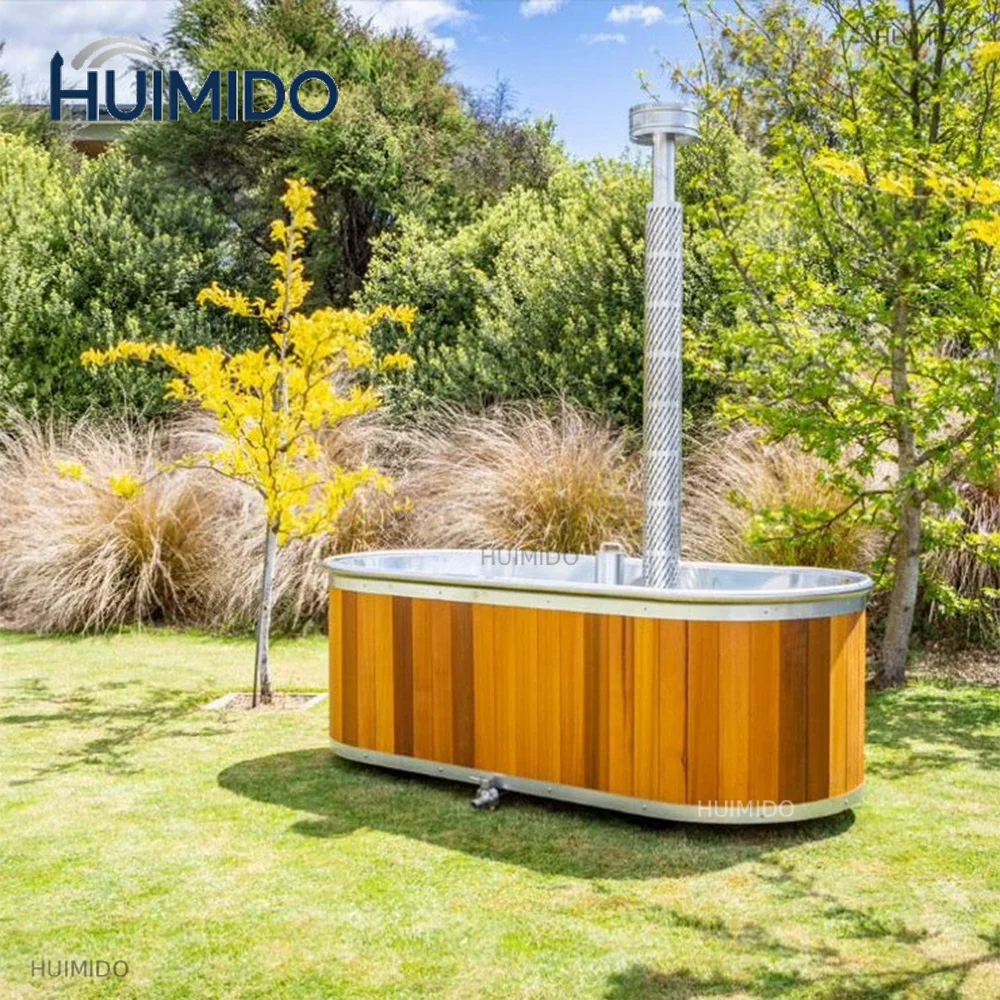 Modern Red Cedar wood combustion outdoor hot tub spa with a capacity of 2-4 people, equipped with a stainless steel inner tank - view 3