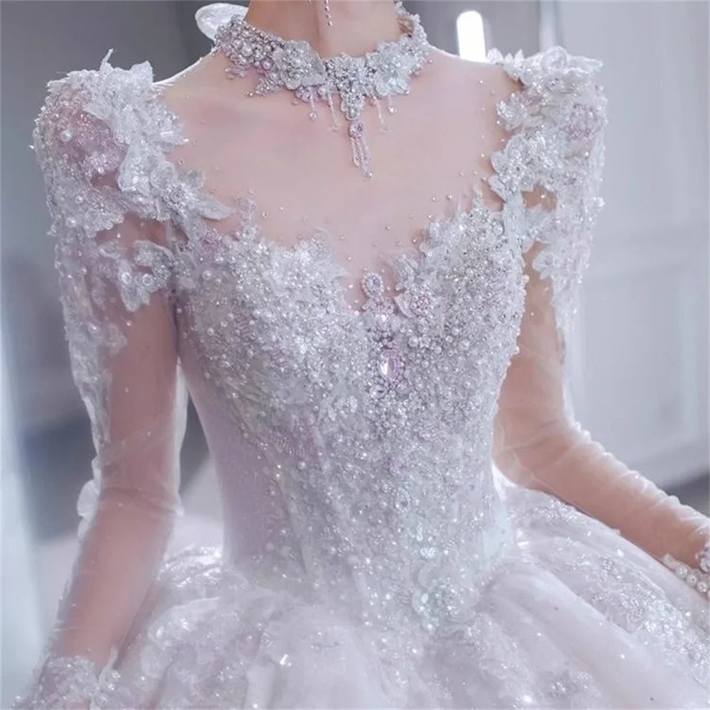 

Princess Ball Gown Wedding Dresses 2024 Sweetheart Neck Long Sleeves Vestido Bead Sequined Luxury Robe Customize 130