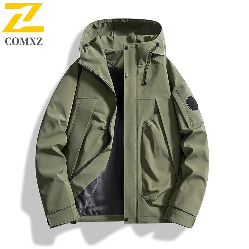 سترة COMXZ للرجال بغطاء للرأس للاستكشاف الخارجي ومقاومة للرياح معطف للدراجات النارية للترفيه والارتداء اليومي سترة واقية خفيفة الوزن للخريف #3