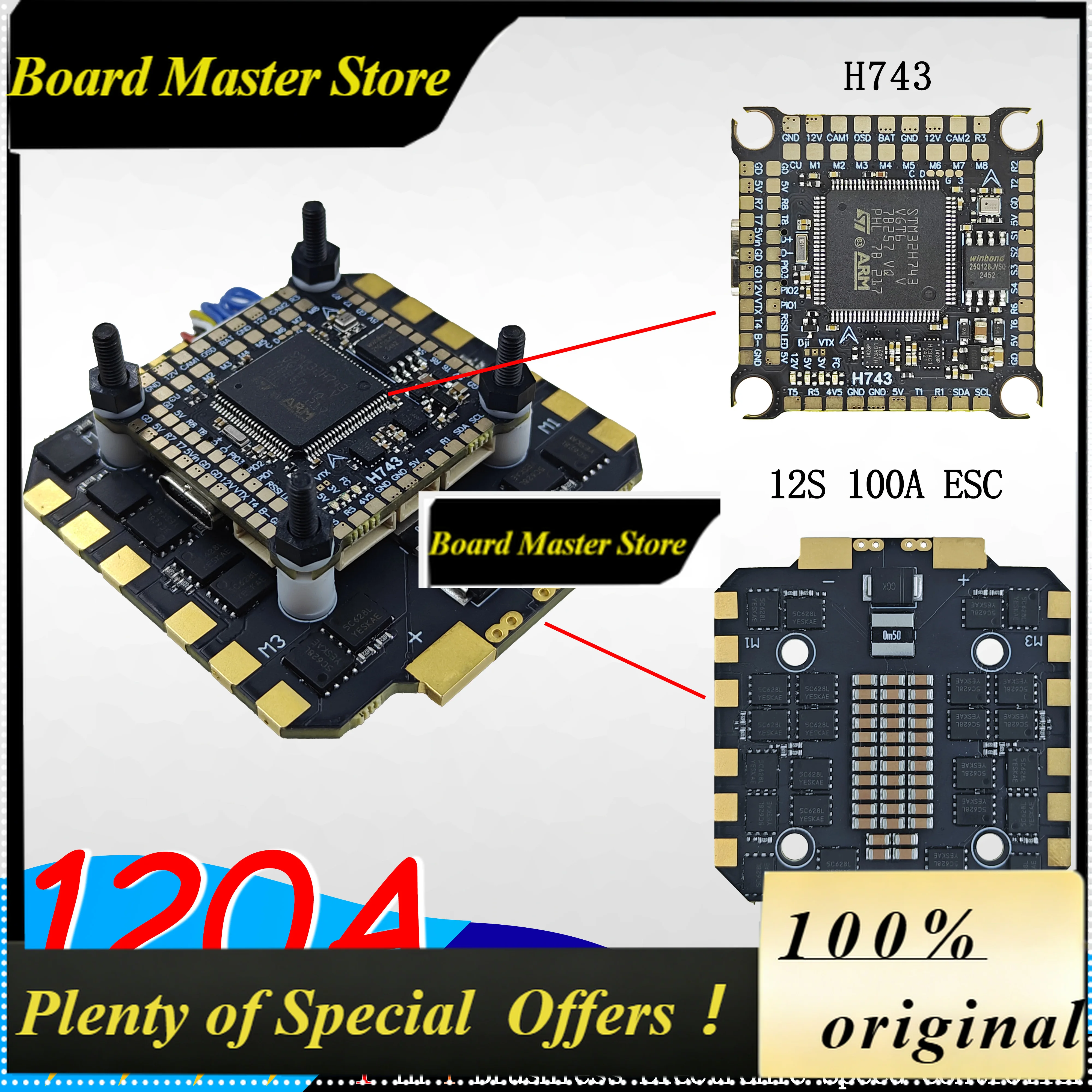 BoMaSJIJIEFPV 120A 100A 80A 3-12S 4IN1 ESC H743 Stack H7 FC Flight Controller FPV Stack For MARK4 13inch FPV Drone Frame