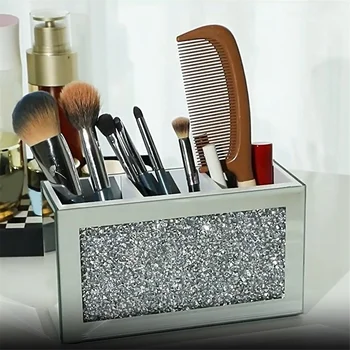 Organizzatore portaspazzole per trucco Bling scatole portagioie a specchio in vetro con diamanti frantumati scatole portaoggetti per Organizer per gioielli da donna