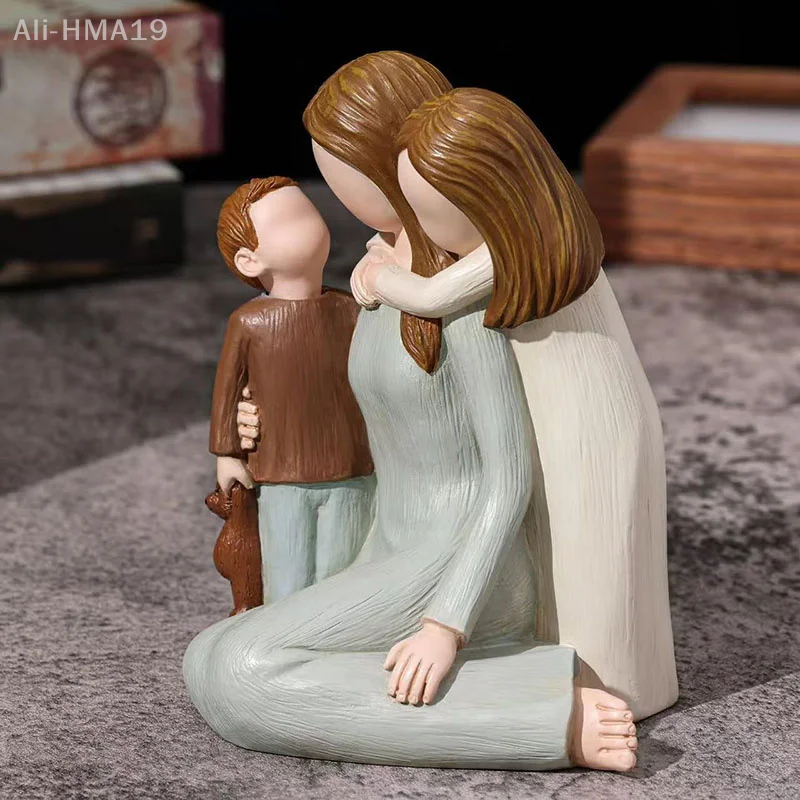 Mother And Two Children Figure Resin Statue Warm Affection Home Decoration Mother's Day Gift Small Ornaments