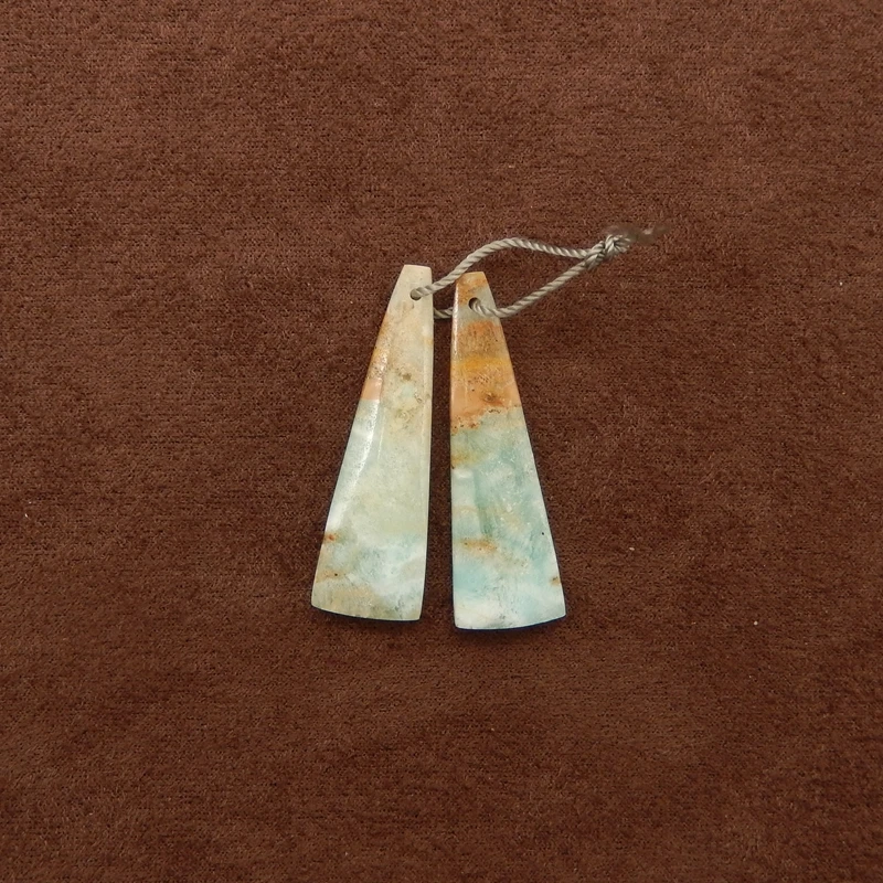 Natural Hemimorphite Trapezoid Pendants Pair Green-Brown Veined Gemstone for Handmade Earrings And DIY Jewelry 34X11X3MM-4.1G