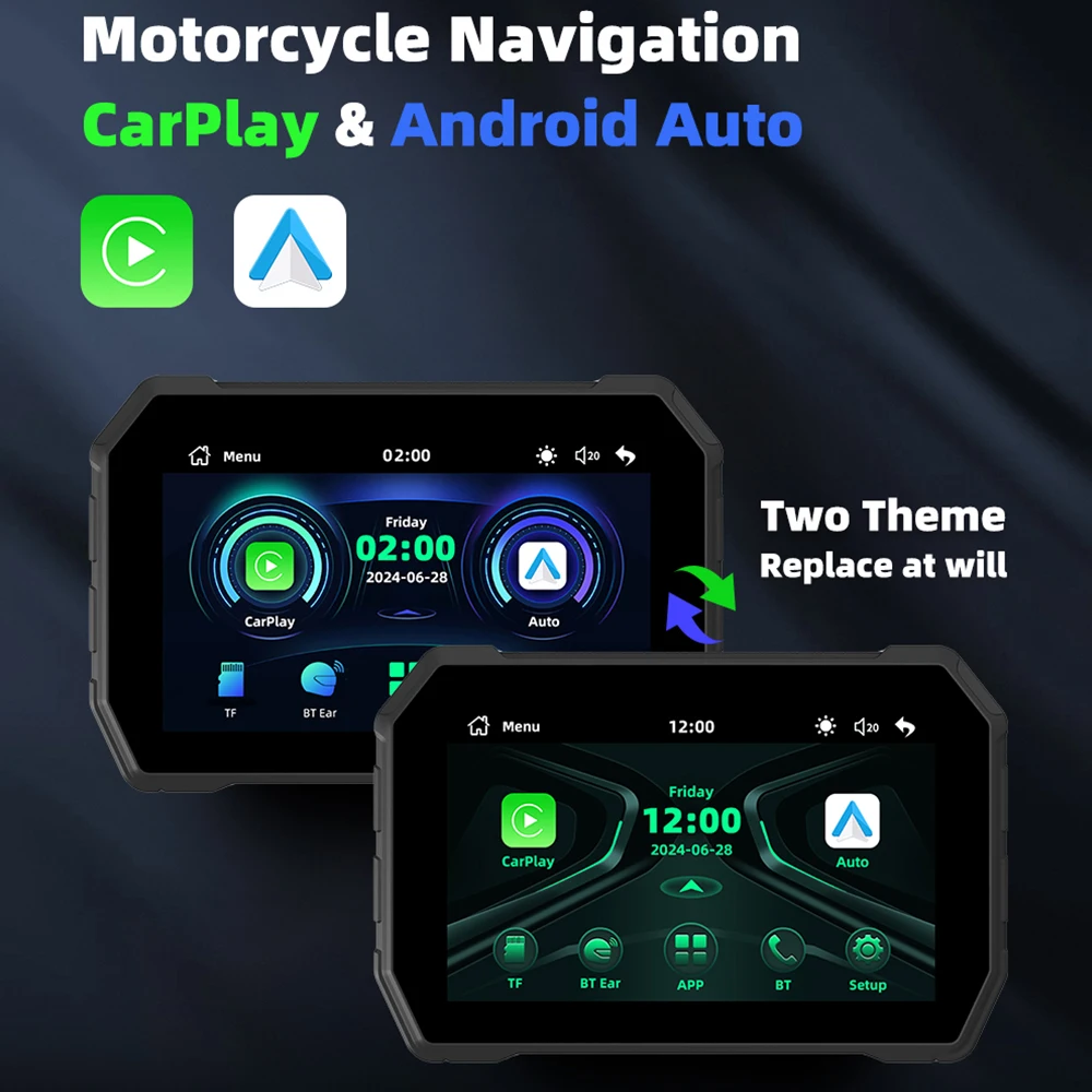 5" Wireless CarPlay Android Auto Motorcycle GPS Navigation Screen For Factory Wired CarPlay Only Waterproof Dustproof