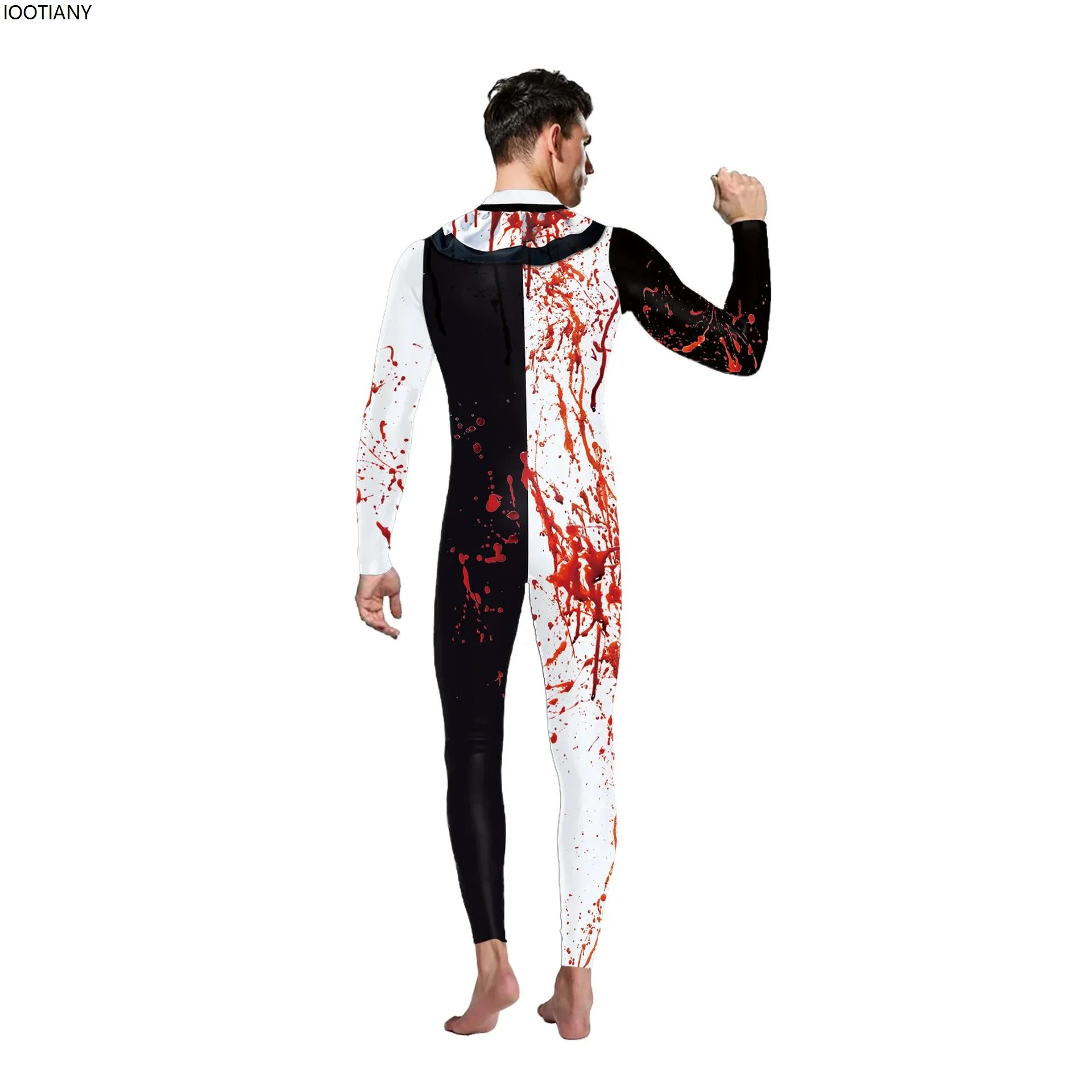 Unisex Horror Bloody Clown Cosplay Jumpsuits Halloween Horror Santa Claus Bodysuit Adult Holiday Party Zentai Suit Rave Catsuits