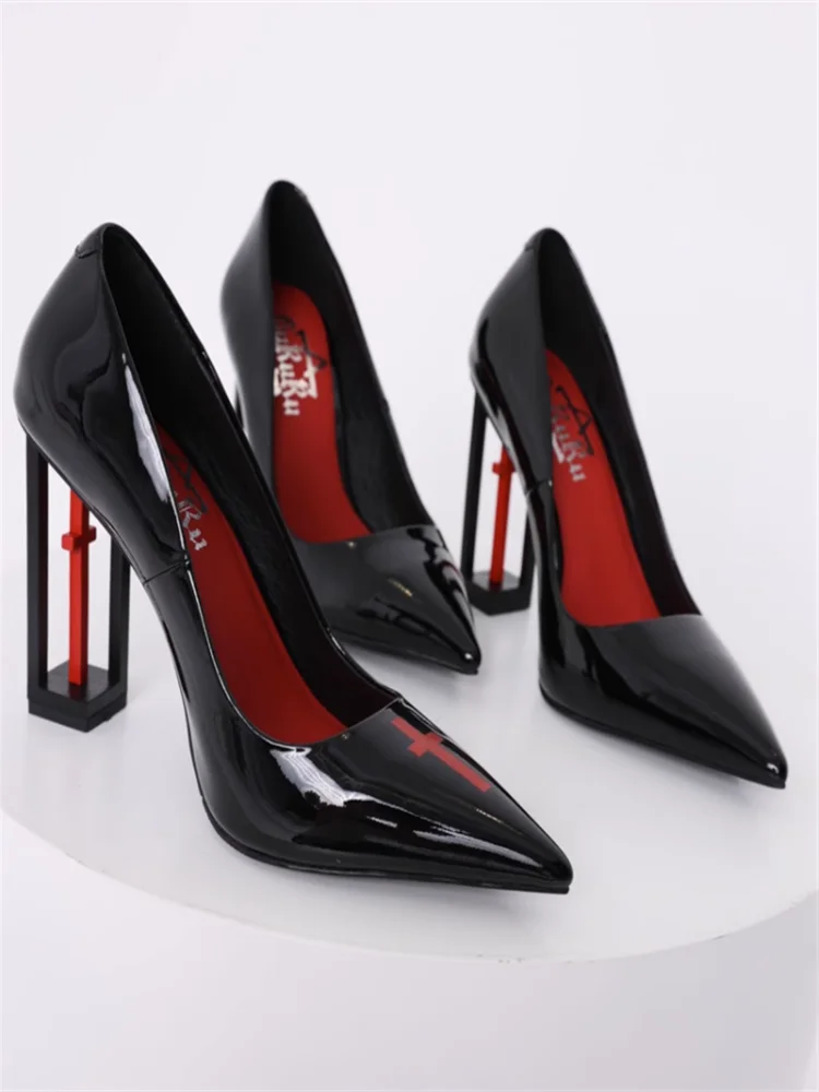 

GURURU Original Cross Gothic Shaped Heels Heavy Duty High Heels Retro Loli Banquet Lolita Shoes