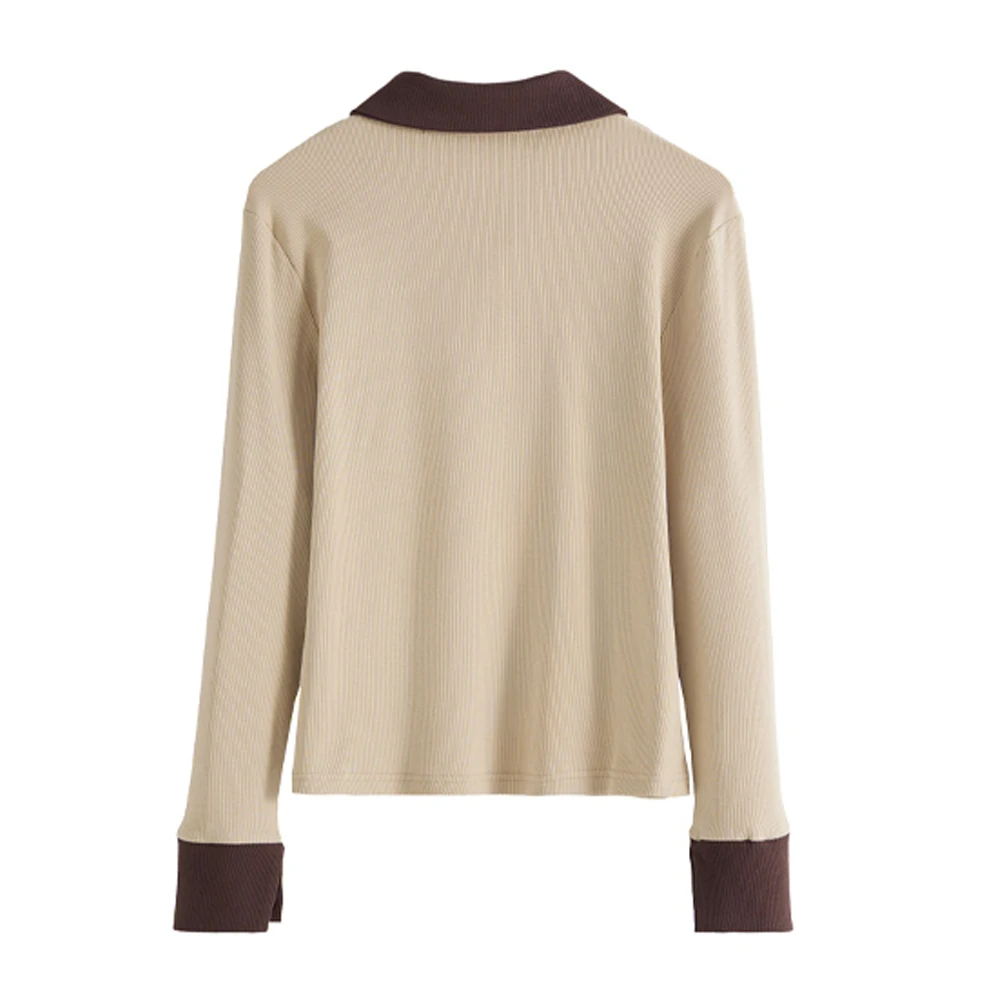 Korean Style Long Sleeved T-Shirt for Women in Spring and Autumn, New High-End Cotton Fashion Plus Size Polo Collar Casual Top