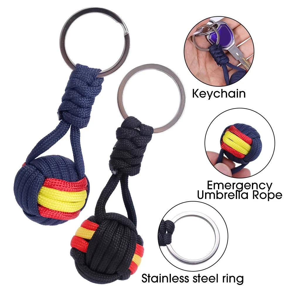 Creative Parachute Woven Rope Ball Keychain Lanyard Key Ring Monkey Fist Key Chains Outdoor Bag Hanging Decoration