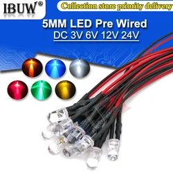 10PCS DC 3V 6V 12V 24V Pre Wired 3mm 5mm LED Light Lamp Bulb Prewired Emitting Diodes Transparent Yellow Blue Green White Red