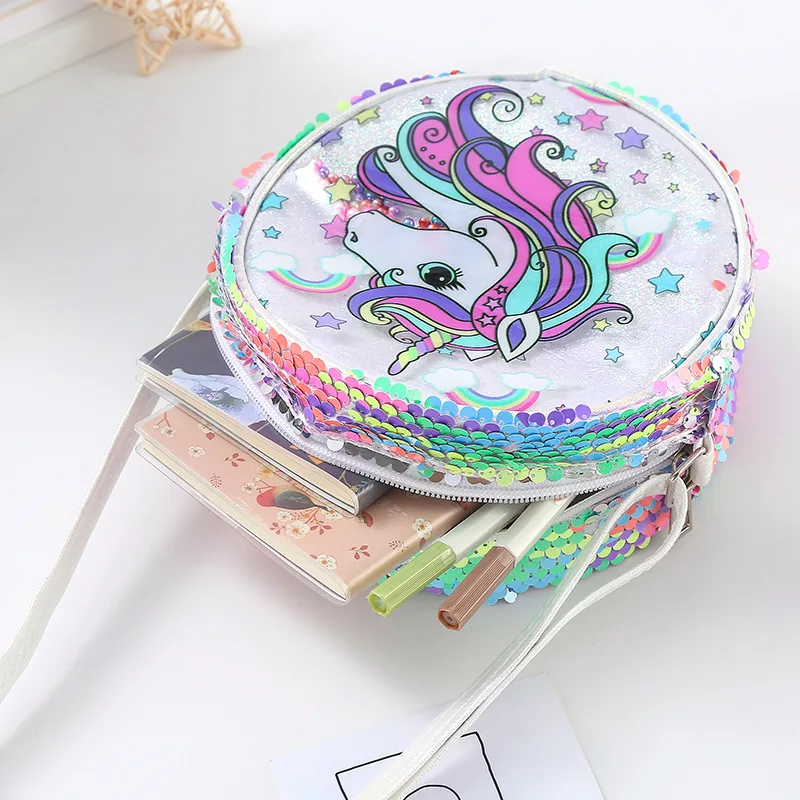 New Glite Mermaid Glitter Powder Waist Bag Sequined Unicorn Messenger Bag Children\'s Girls Fashion Student Cartoon Shoulder Bag