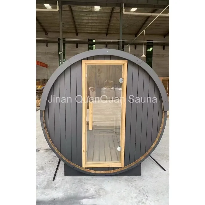 Barrel Sauna Thermo Spurce Outdoor Sauna Room Solid Wood Sauna for 4-6 Person
