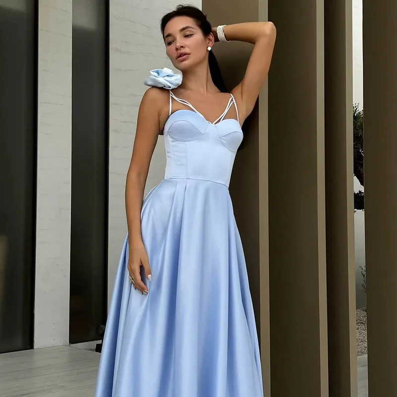 Robe élégante pour femme, jupe à bretelles creuses sexy, jupe mi-longue, fleur tridimensionnelle, haut de gamme, haute qualité, nouveau, 2024