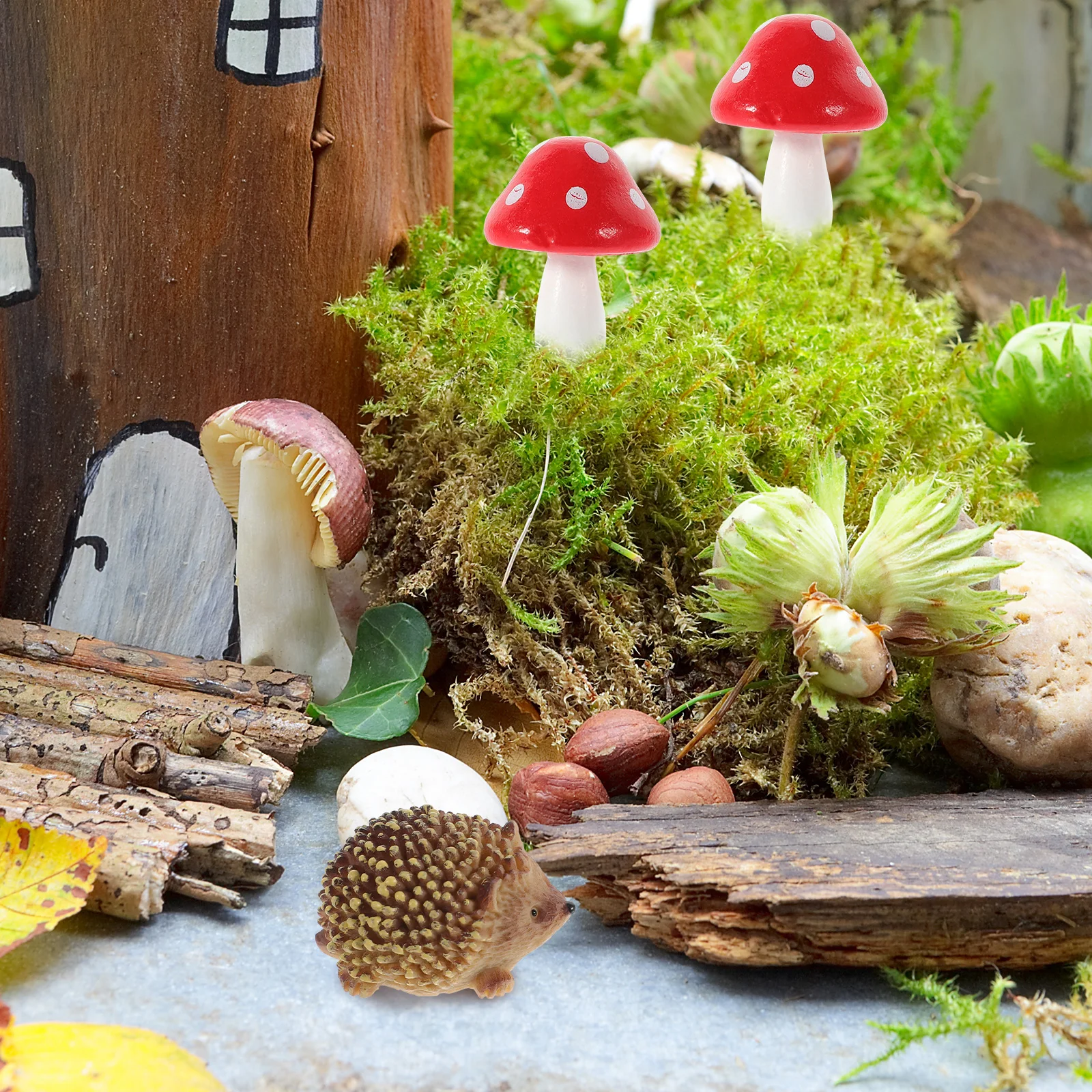 

1 set Resin Hedgehog Mushroom Garden Accessories Outdoor Decor Statues Miniature Figurines for Yard Landscape Pond Decoration