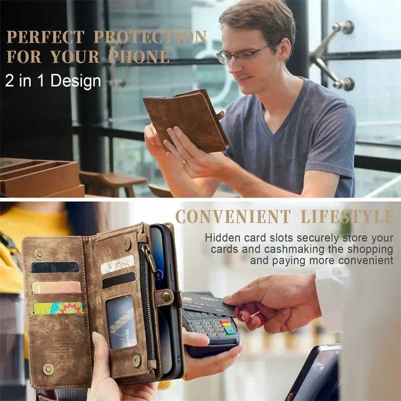 CaseMe Flip Leather Phone Case for iPhone 16 Pro Max 15 Plus 14 11 12 13 Wallet Card Cover for iPhone XR XS X SE 2022 Coque Etui