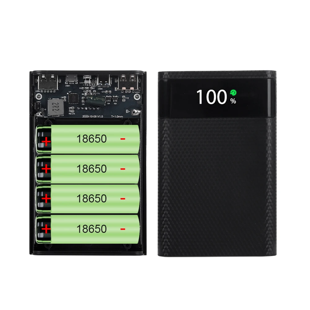 Caixa de armazenamento de bateria de carregamento super rápido 25W 4x18650 20000mAh Power Box Power Bank Case com luz LED sem bateria para iPhone