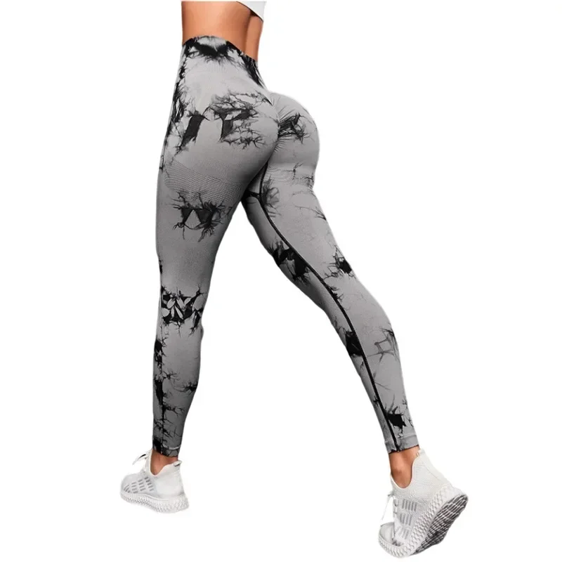 Seamless Yoga Leggings Pants Sports Fitness Tie-Dye High Waist Peach Hip-lifting Tight Trousers Workout Gym Leggings for Women