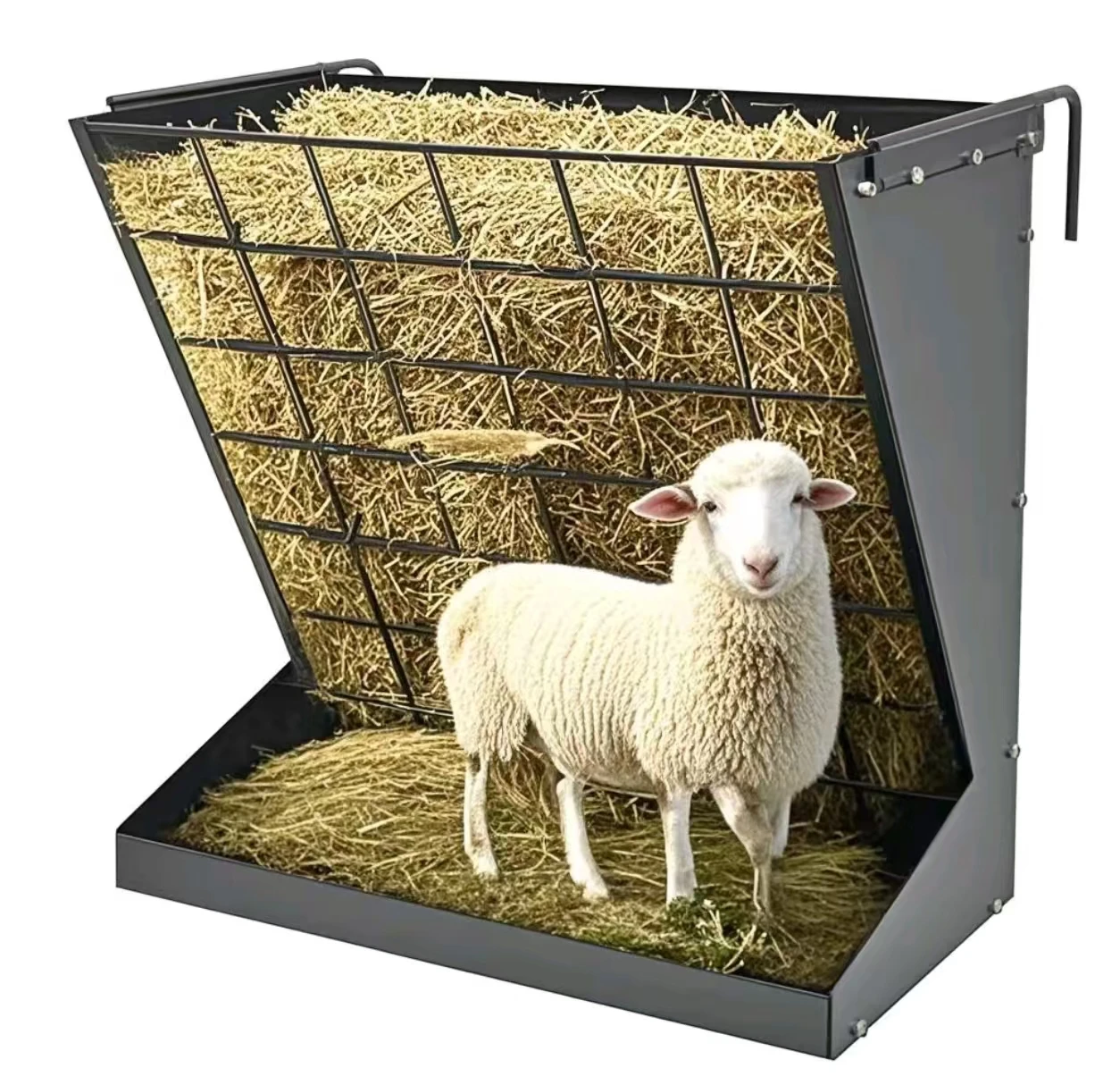 رف مغذي القش المعدني المجلفن 2 في 1 مثبت على الحائط باللون الأسود للماعز/الأغنام/الخيول #1