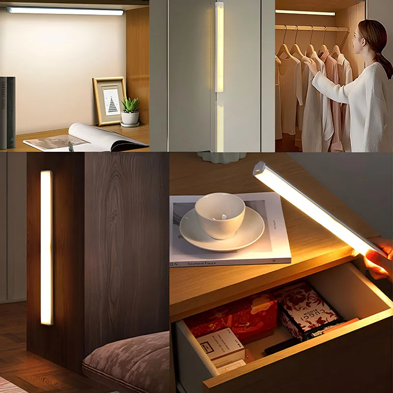 90° Cabinet Light Motion Sensor Night Light Wireless USB Rechargeable LED Lamp Decoration Kitchen Bedroom Office Wardrobe