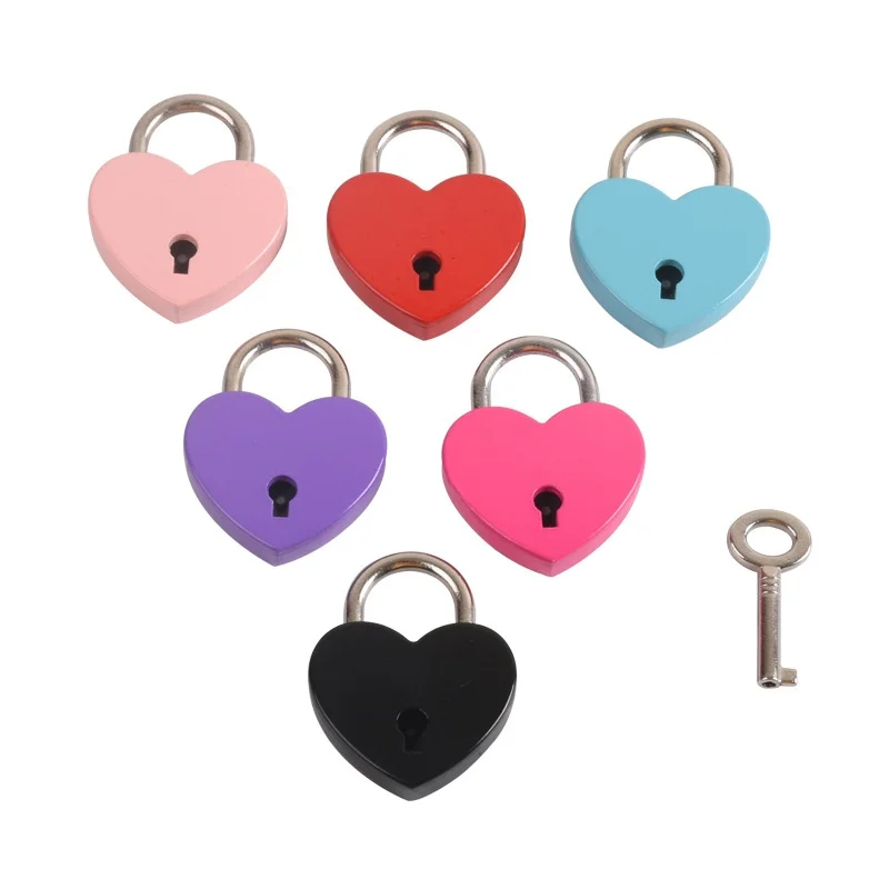 Heart Shape Padlocks Vintage Old Antique Style Mini Padlocks with Key Lock for Travel Wedding Jewelry Box Diary Book Suitcase