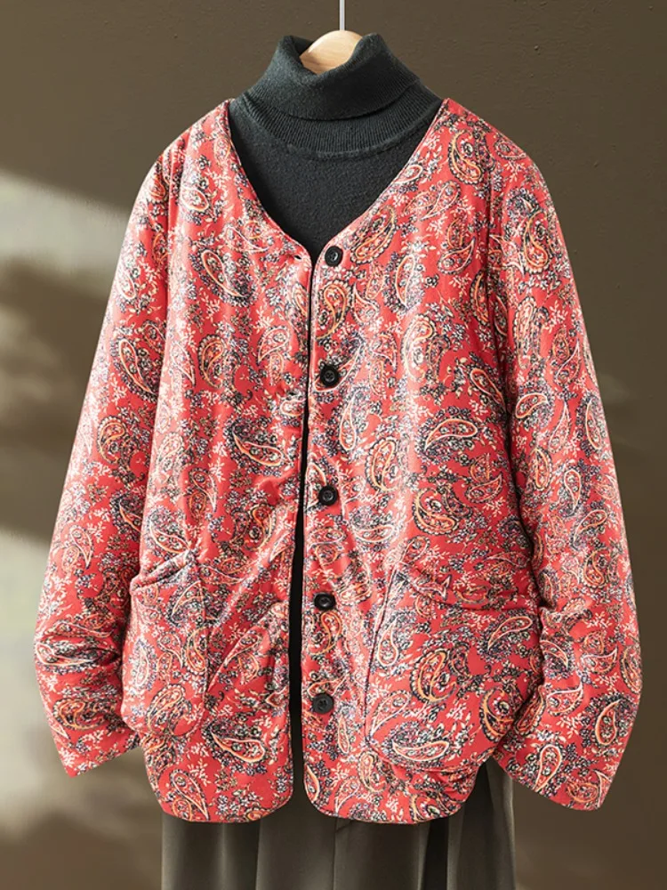 

Легкая женская зимняя куртка из хлопка с цветочным принтом, утепленная, с внутренней подкладкой, в стиле ретро, для повседневной носки, для мам, для поездок на работу