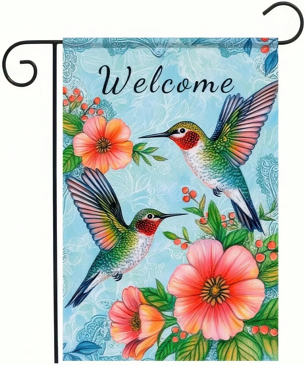 BlissYard Welcome Spring Summer Garden Flag Double Sided 12 x 18 Hummingbird Bird Garden Yard Flag Flowers Seasonal Outside  SSL