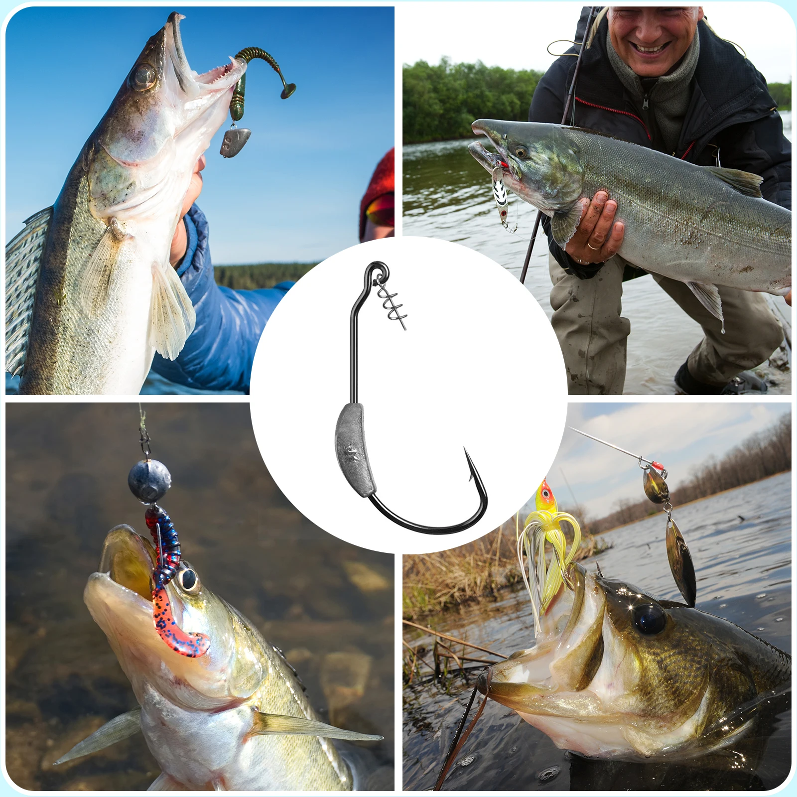 5-10 Stück EWG Gewichtete Swimbait-Haken mit Schraubverschluss 2g-9g, Weiche Kunststoff-Wurmhaken für Barsch, Salzwasser und Süßwasser – Detail 4