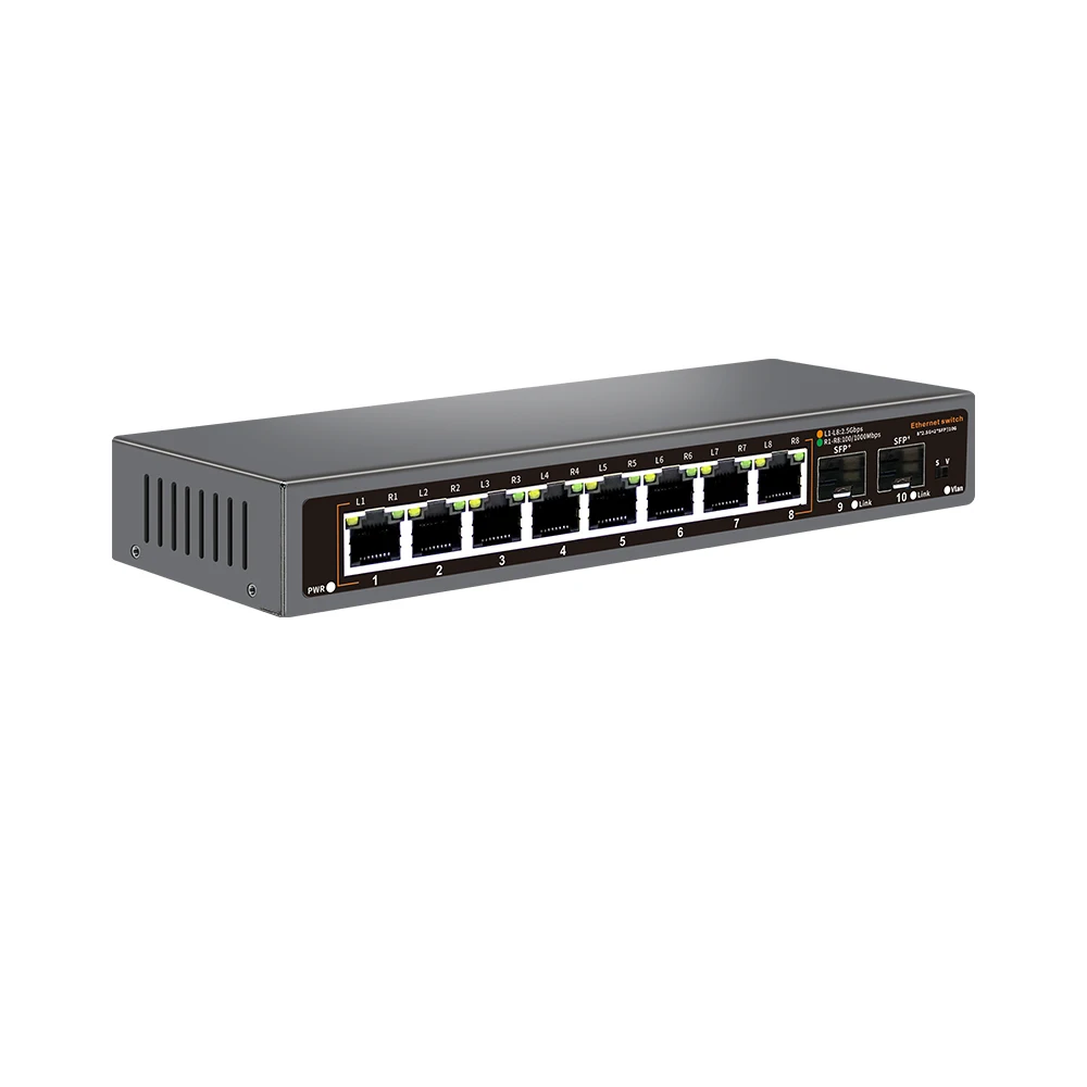 Bullscom 10-Port Network Switch | 8 x 2.5Gb Ethernet + 2 x 10Gb SFP+ | Unmanaged | Plug & Play | High-Speed Connectivity