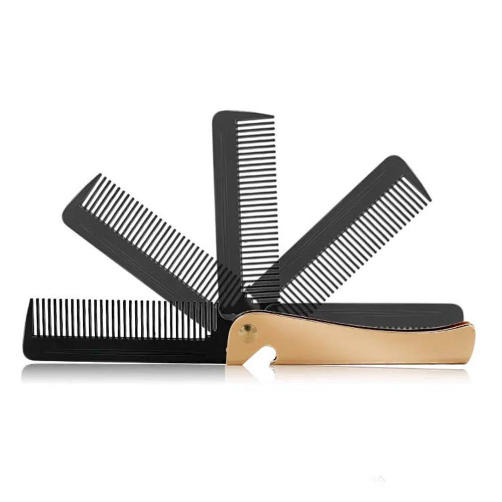

Golden Foldable Stainless Steel Hair Comb Portable Small Anti-Static Massage Comb for Men Beard Care Hairdressing Accessories