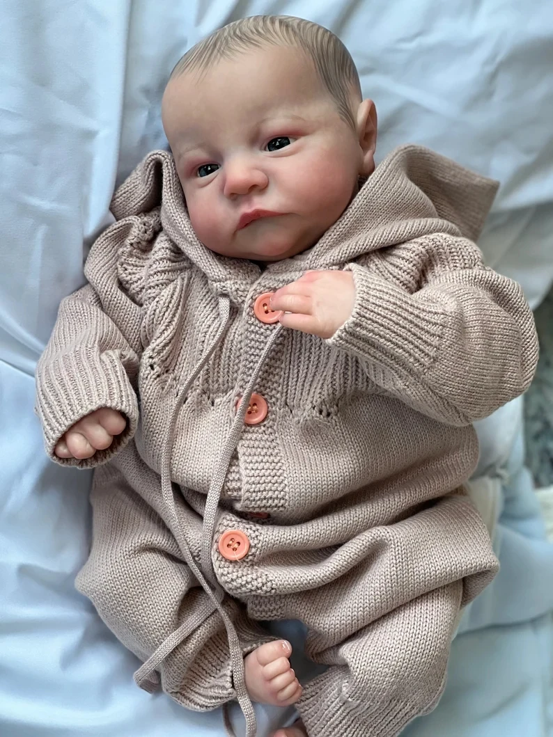 19inch Already Painted Finished Reborn Baby Doll Levi Awake Newborn Baby Size 3D Skin Visible Veins Collectible Art Doll