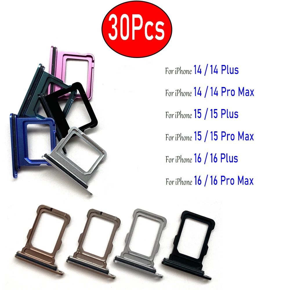 

30Pcs,(Dual Card) For iPhone 14 15 Plus 16 Pro Max SIM Card Tray chip slot drawer Holder Adapter Socket Accessories