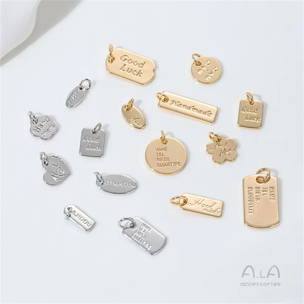 14K Gold-plated Color Plum Blossom Heart-shaped Pendant Accessory Rectangular Round Plate Oval Diy Bracelet Necklace Accessory