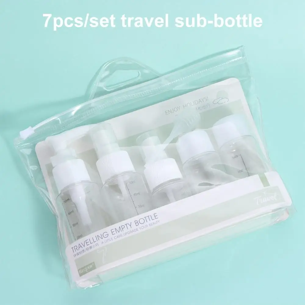 

7Pcs with Storage Bag Refillable Bottle Set Shower Gel Sub-Bottle Makeup Bottles Kit White Plastic Toiletry Organizer Women