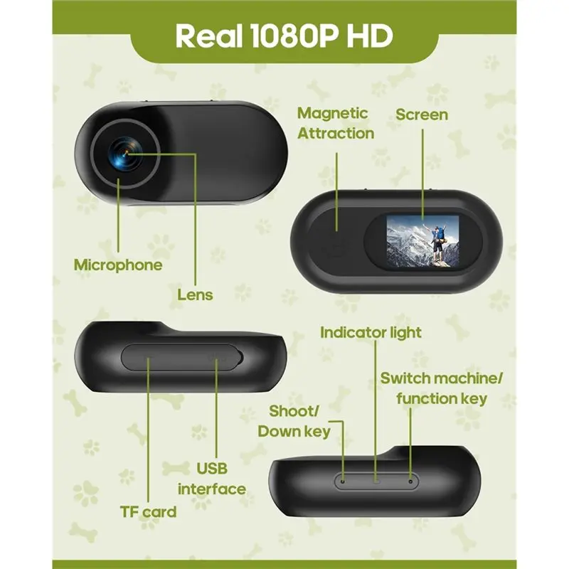 طوق كاميرا ABGI-Cat مع تسجيل فيديو، مع بطاقة SD 16G 1080P HD كاميرا رياضية صغيرة الحركة، جميع الأنشطة مستلزمات الحيوانات الأليفة/الأشياء #5