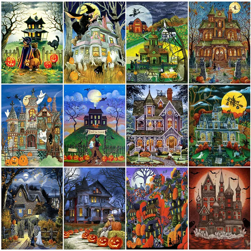 DIY 5D-Diamant-Malerei-Set, Halloween-Schloss, perfektes Strass-Kunst-Stickerei-Geschenk für handgefertigte Heimdekoration